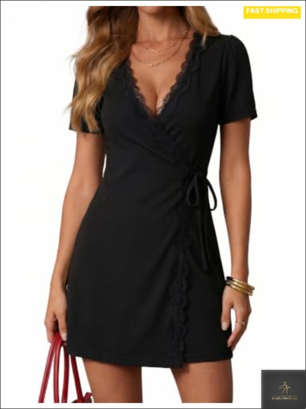 Wrap Short Sleeve Dress with V-Neck and Flattering A-Line Silhouette